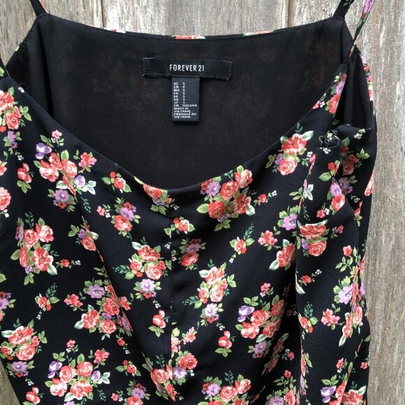 Forever 21 Black Floral Spaghetti Strap Mini Dress Small - Picture 3 of 6